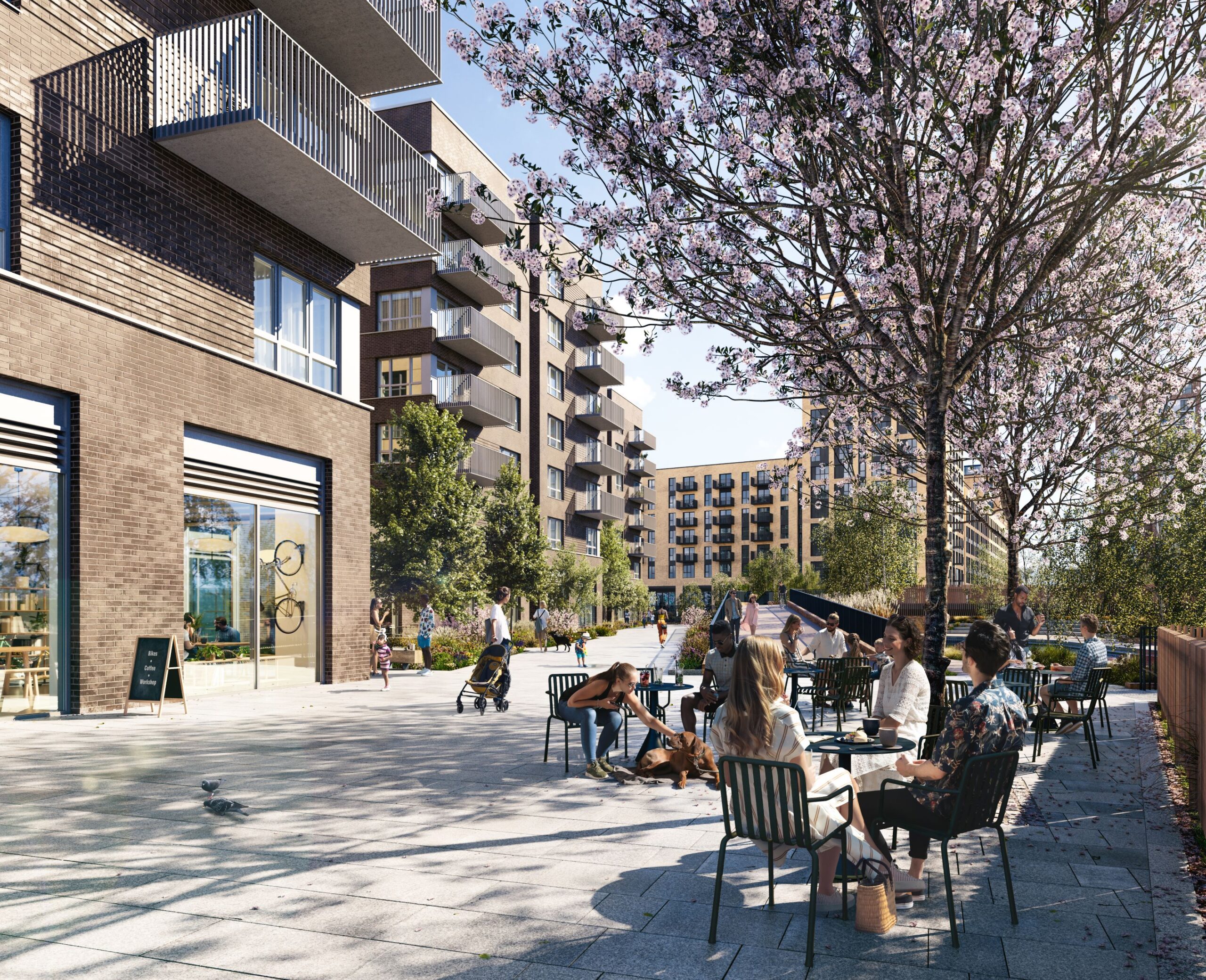 Lifestyle exterior architectural visualisation of residential development in the UK