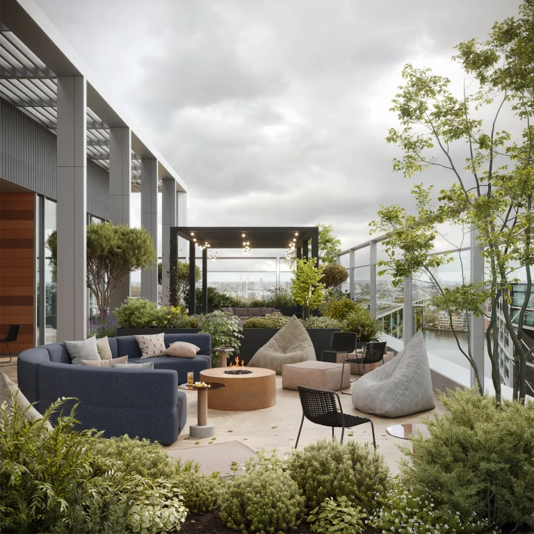 3d architectural rendering of rooftop terrace in London