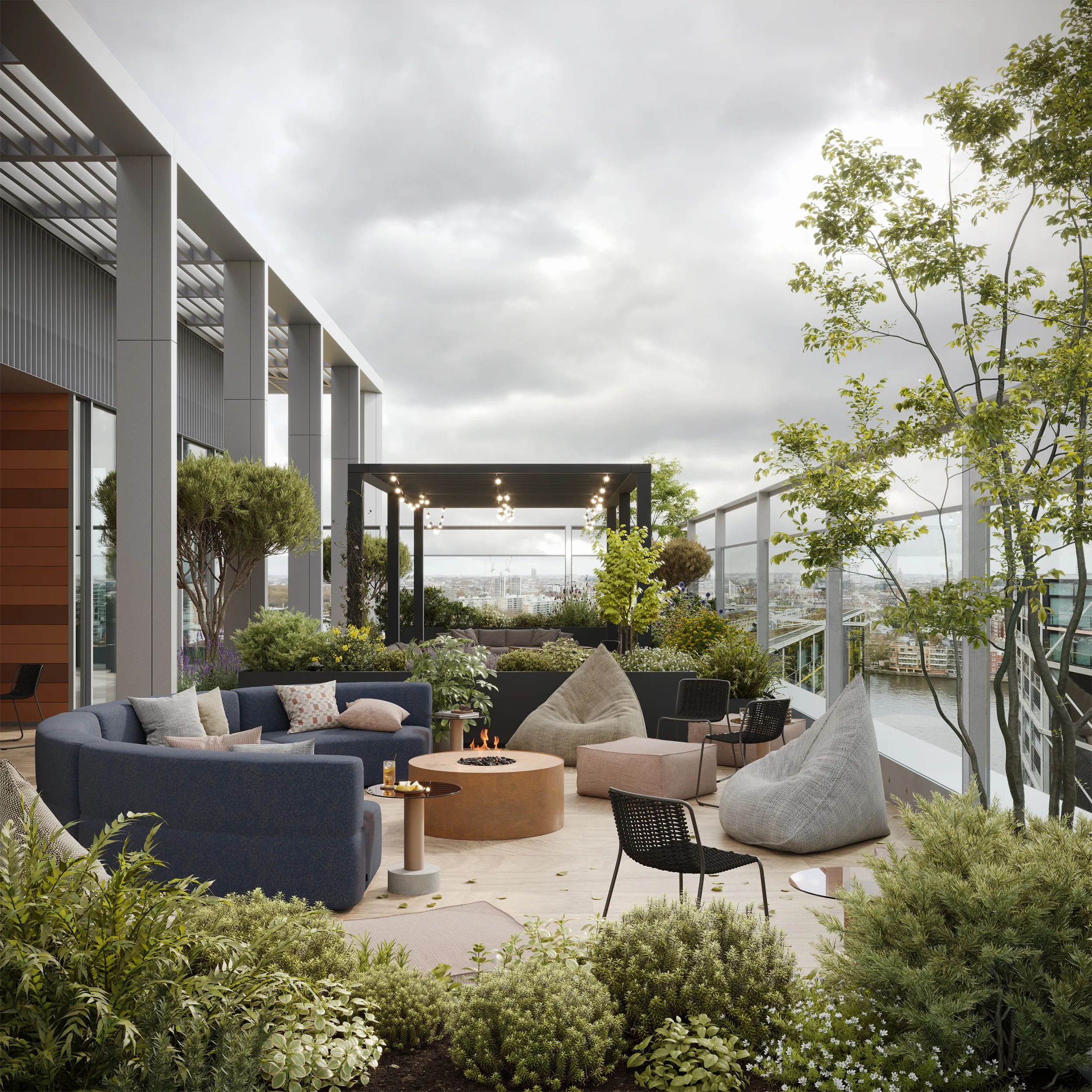 3d architectural rendering of rooftop terrace in London